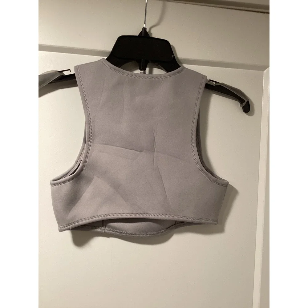 SKIMS Sport Swim High Neck Bikini Top Chrome Grey XS NWT
